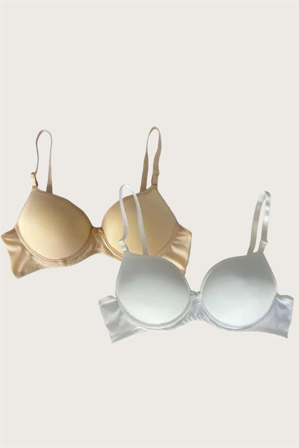 Aria's Closet Ten-Beyaz 2'li Mikro Kumaş İçi Boş Balenli Günlük Desteksiz Sütyen