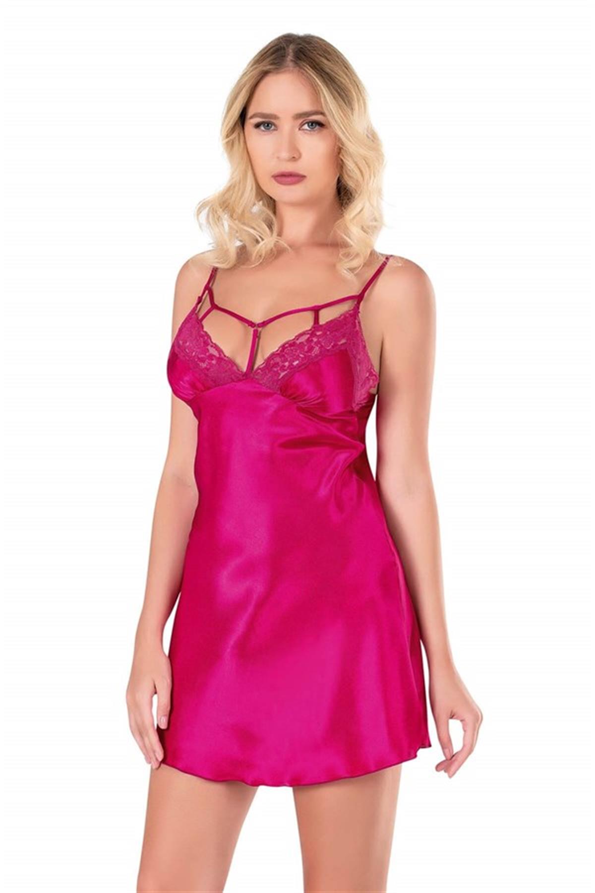 Markano Kirschrot Kurzes Satin Nachthemd