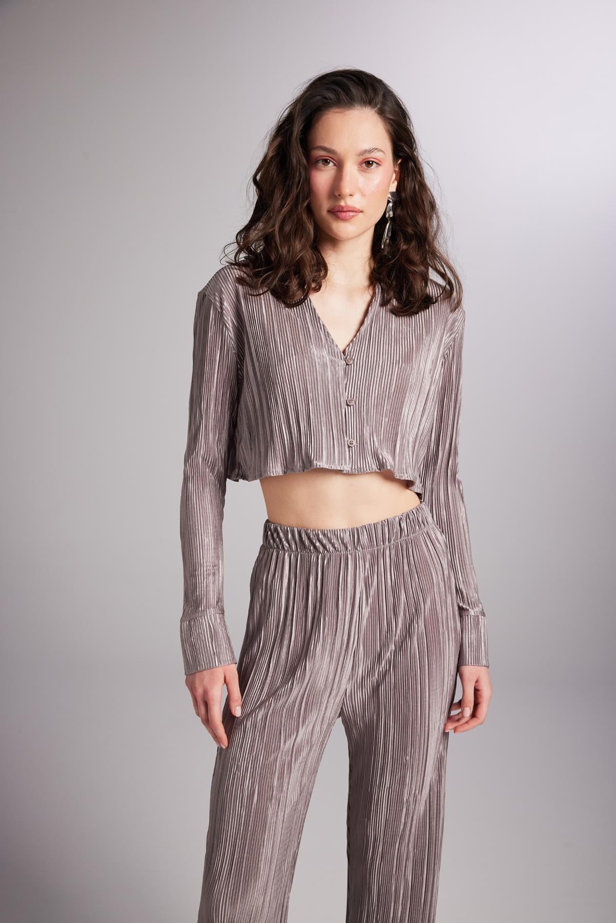 Comfy Crop Gömlek Vizon