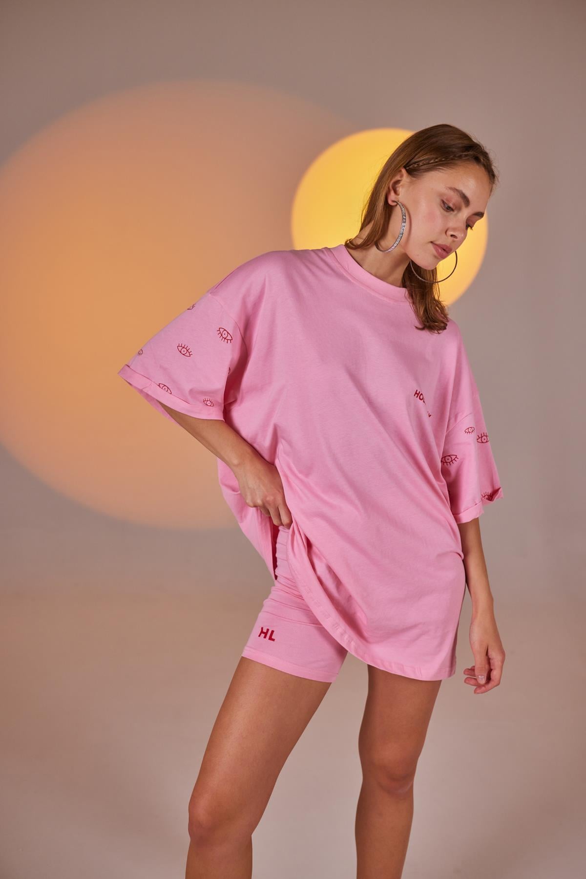 Eye Tshirt Biker Takım Pembe