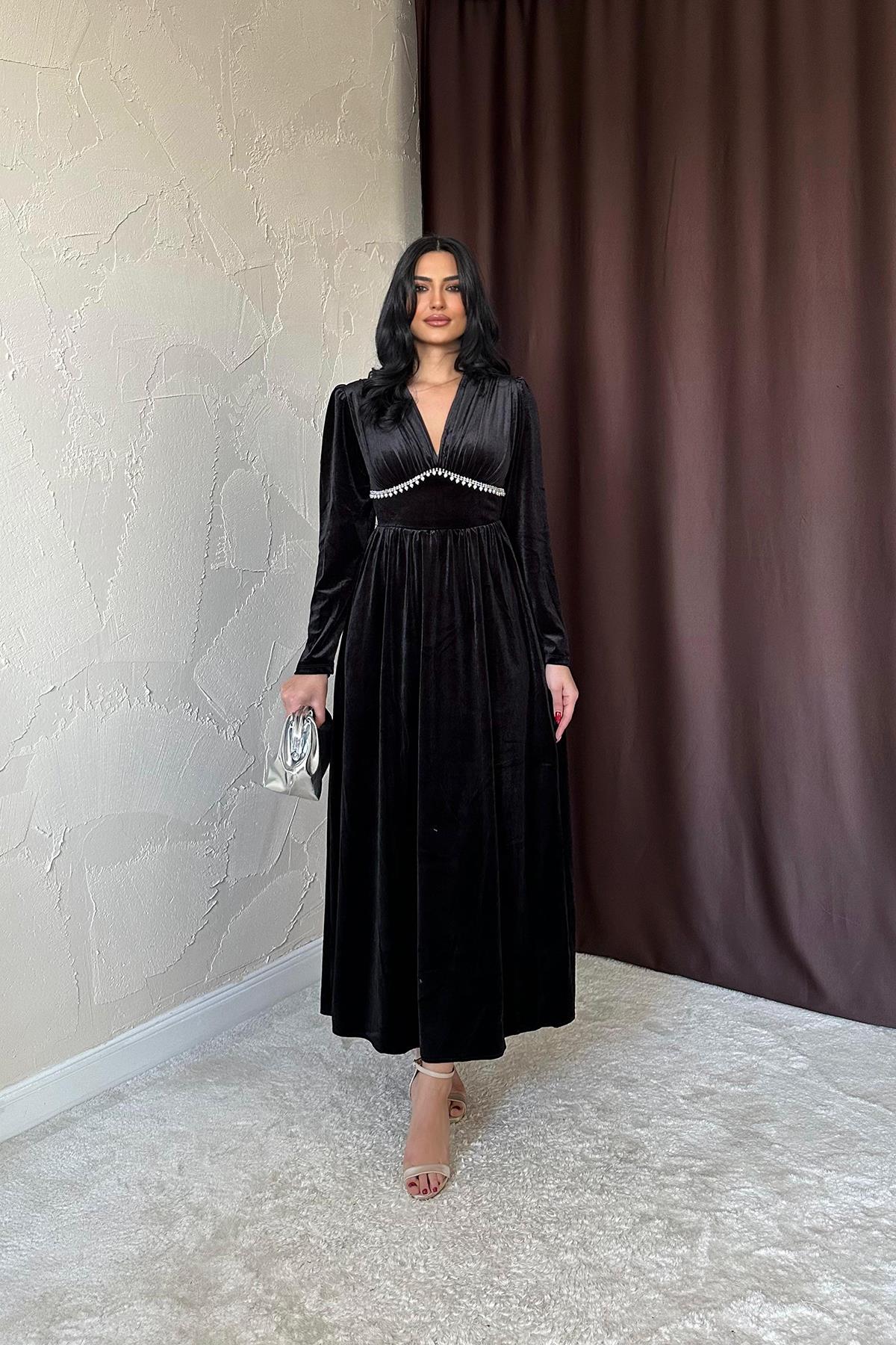 Göğüs Altı Taşlı Elbise