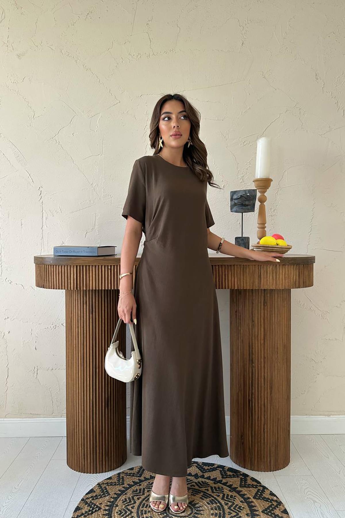 Pileli Bisiklet Yaka Elbise