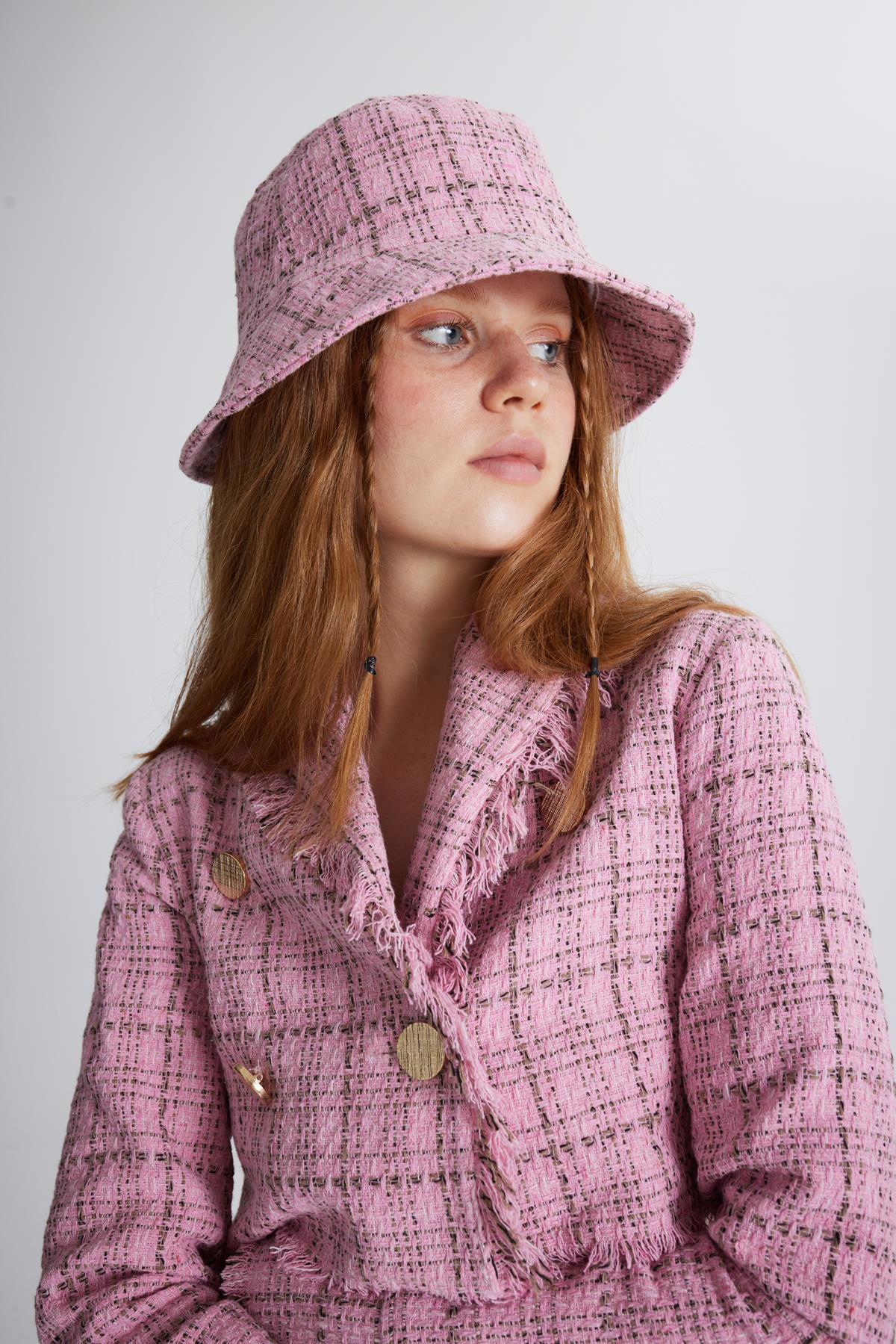 Tweed Bucket Şapka Pembe