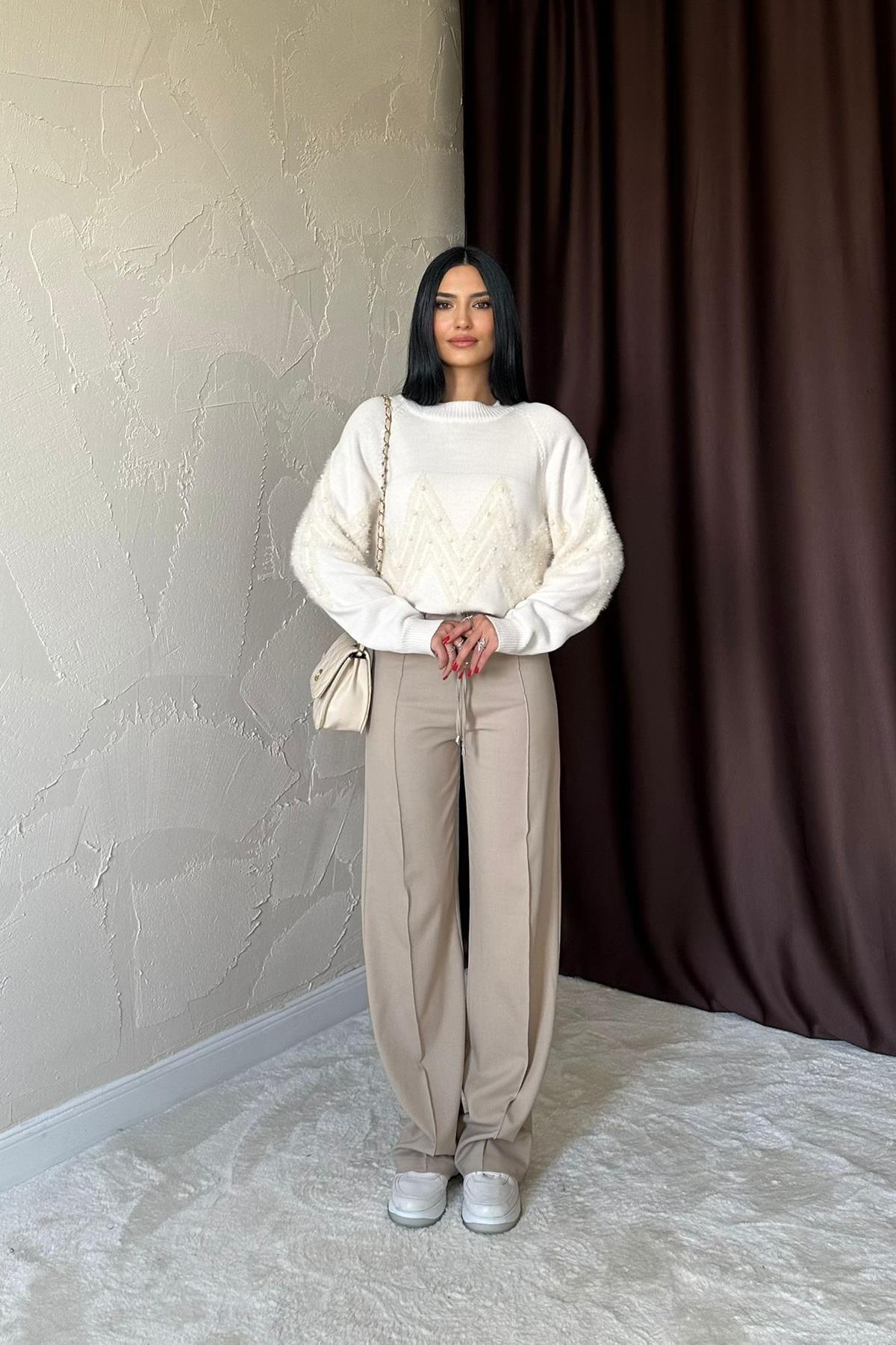 Zikzak Boncuklu Triko Kazak