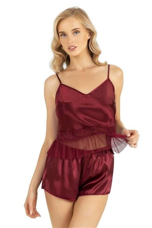 Aria's Closet Bordo Saten Şort Takımı 9209