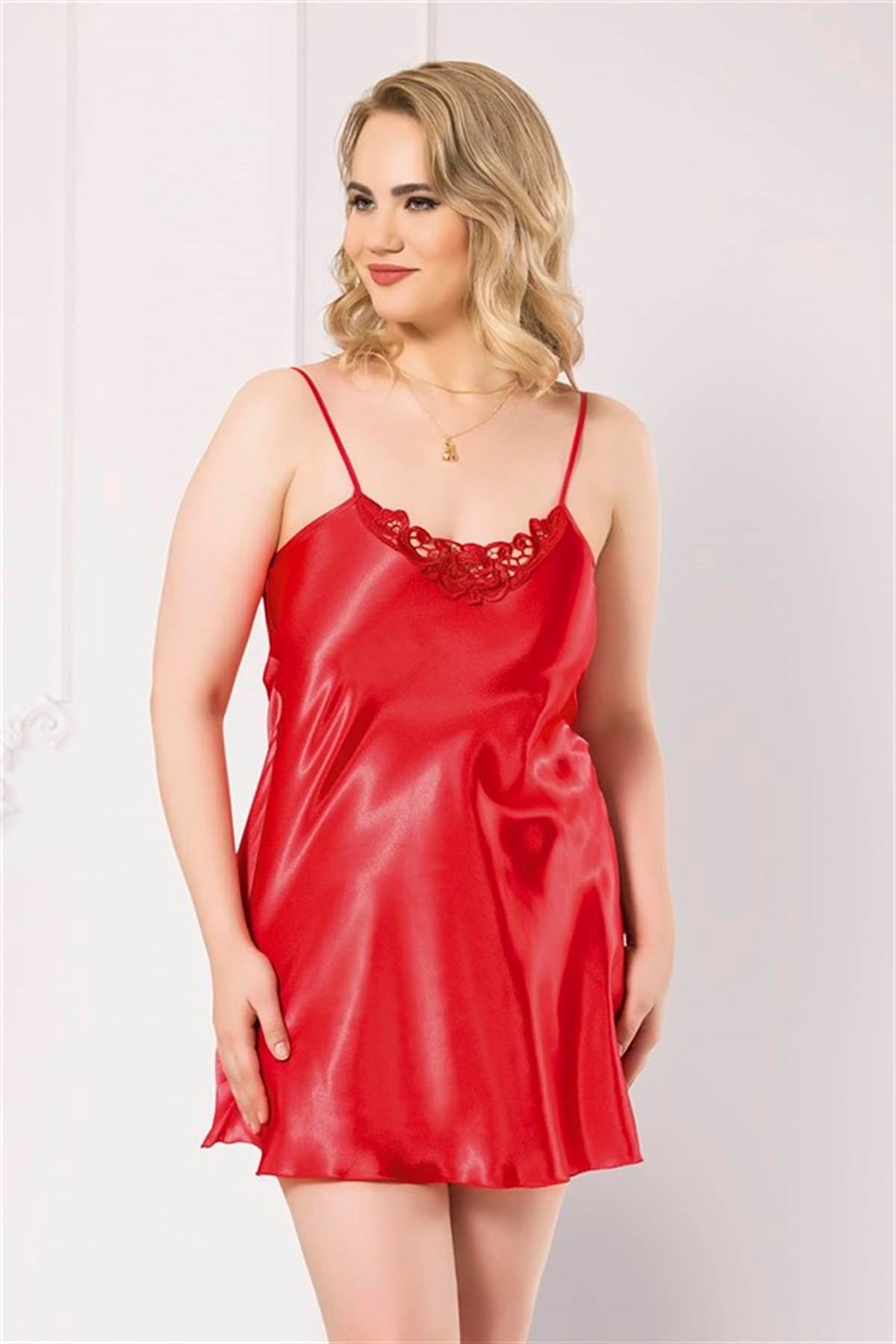 Markano Plus Size Rotes Kurzes Satin Nachthemd