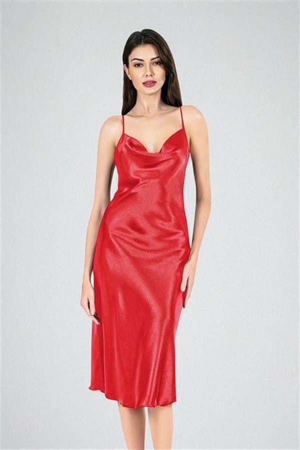 Aria's Closet Uzun Gecelik Degaje Kırmızı 7741