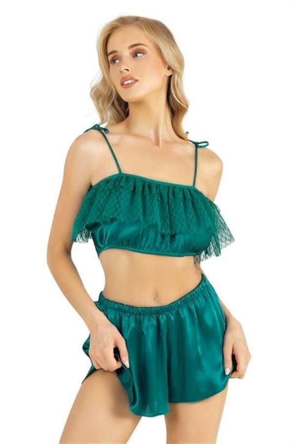 Aria's Closet Zümrüt Saten Şort Takımı 9206