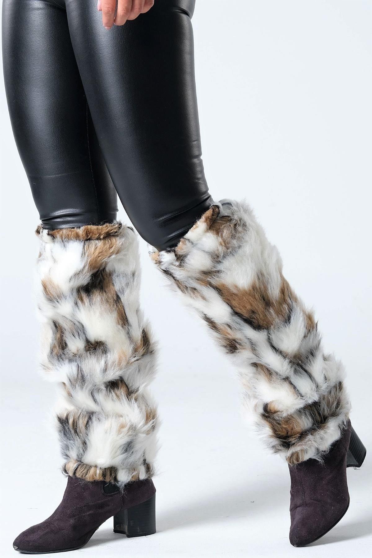 Markano Weiß-braun gemusterte Plüsch-Leggings