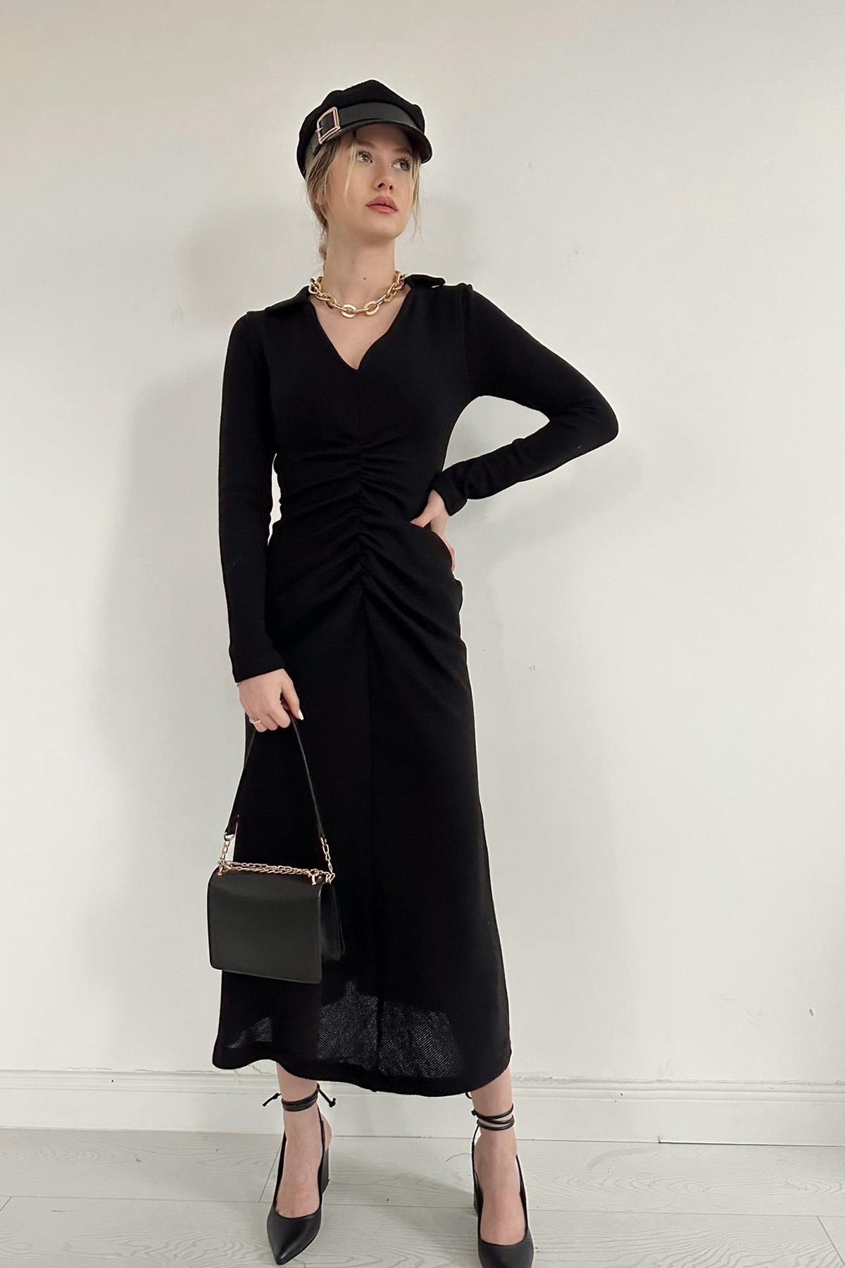 Büzgülü Triko Balık Elbise