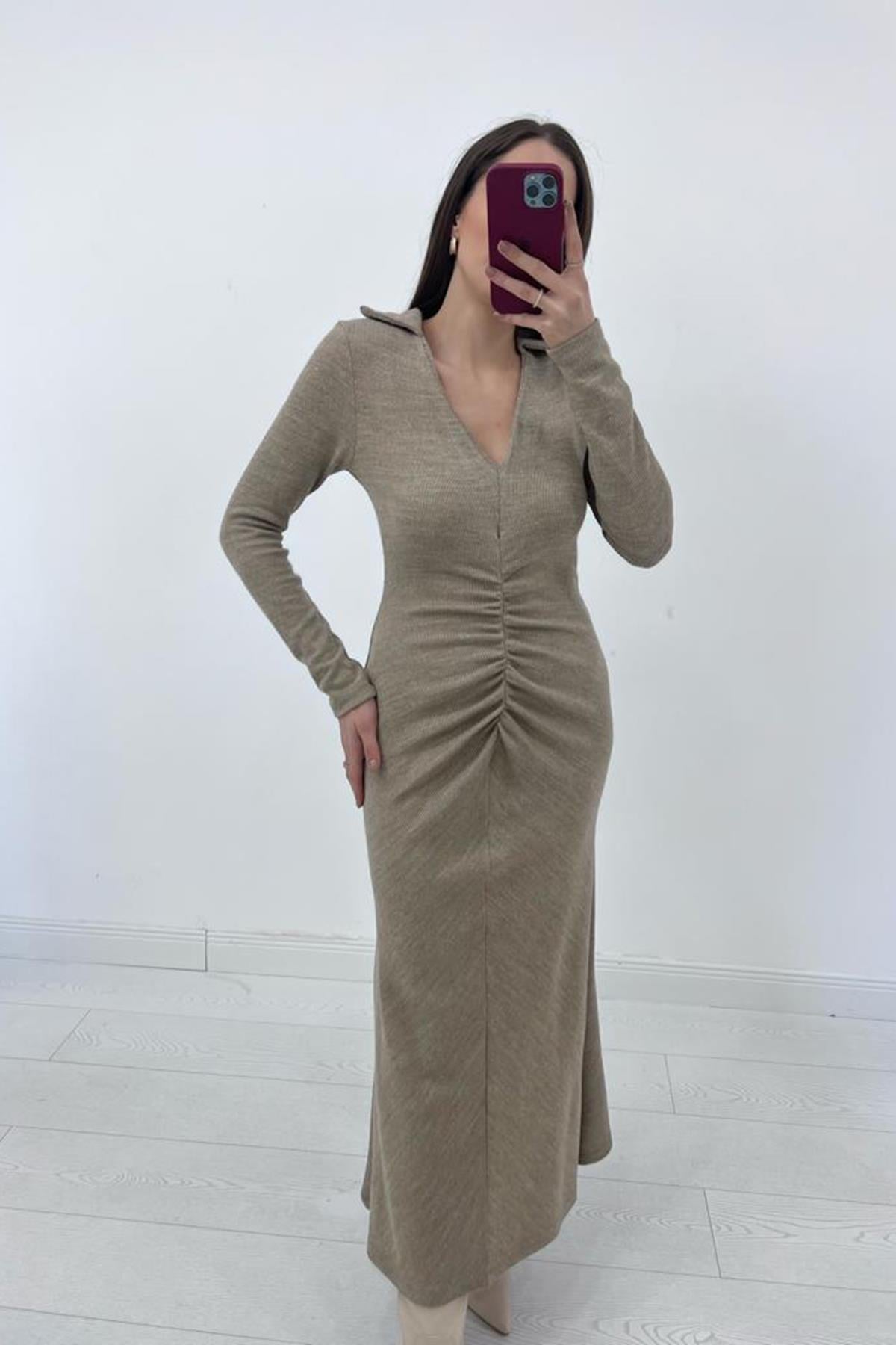 Büzgülü Triko Balık Elbise