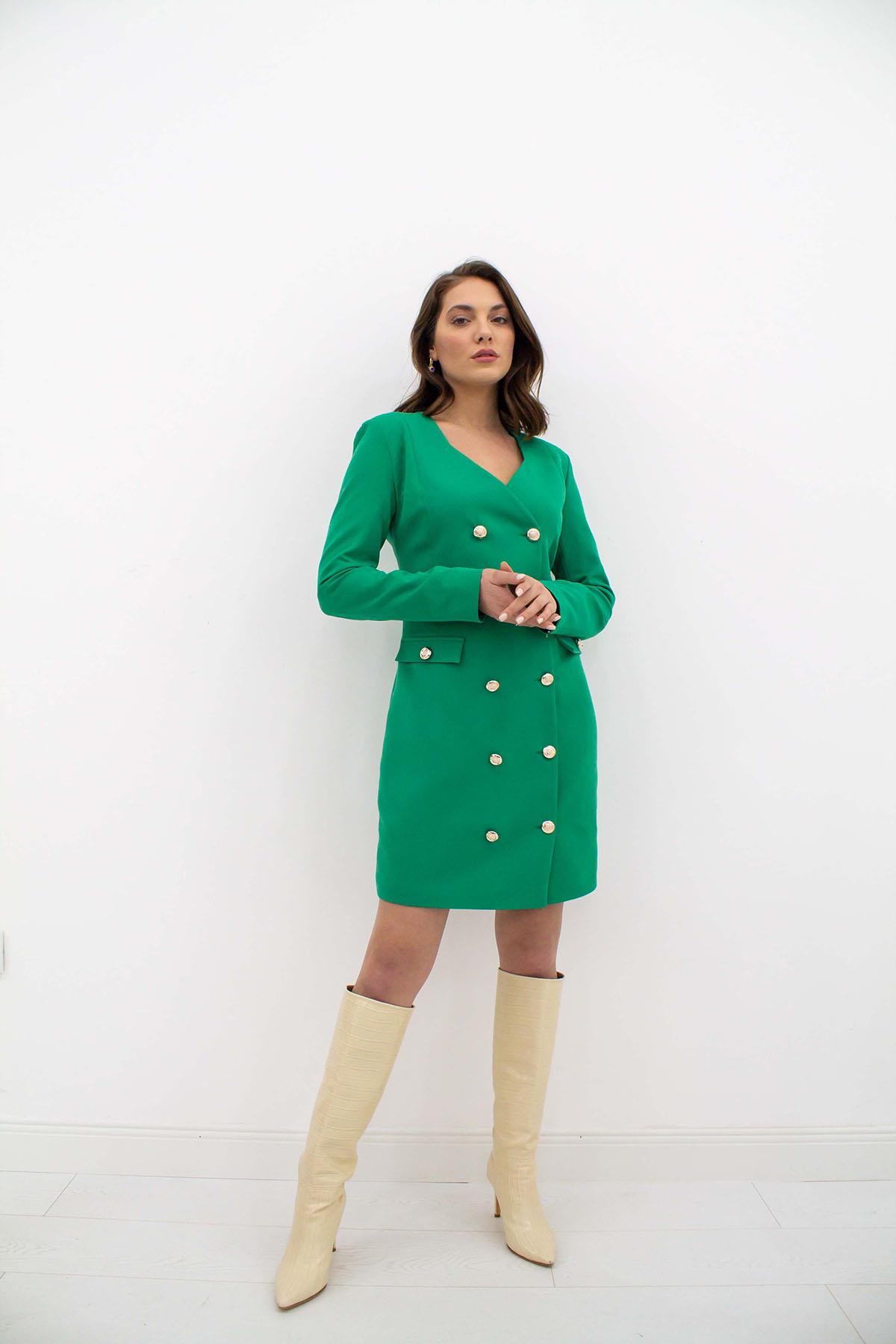 Gold Düğmeli Ceket Elbise