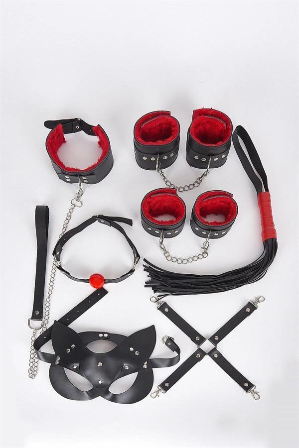 Markano Maske_Arm Fußklammer Leine Peitsche Mundball Komplettset 