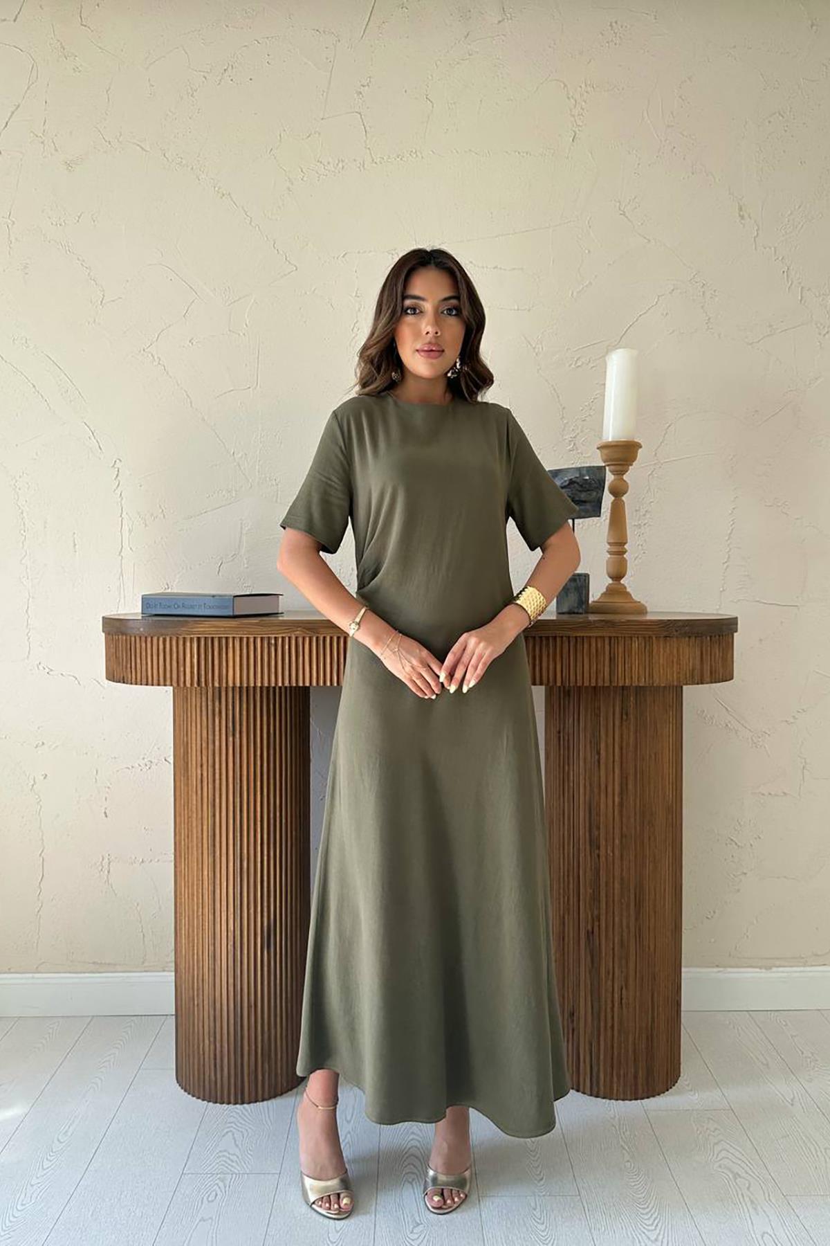 Pileli Bisiklet Yaka Elbise