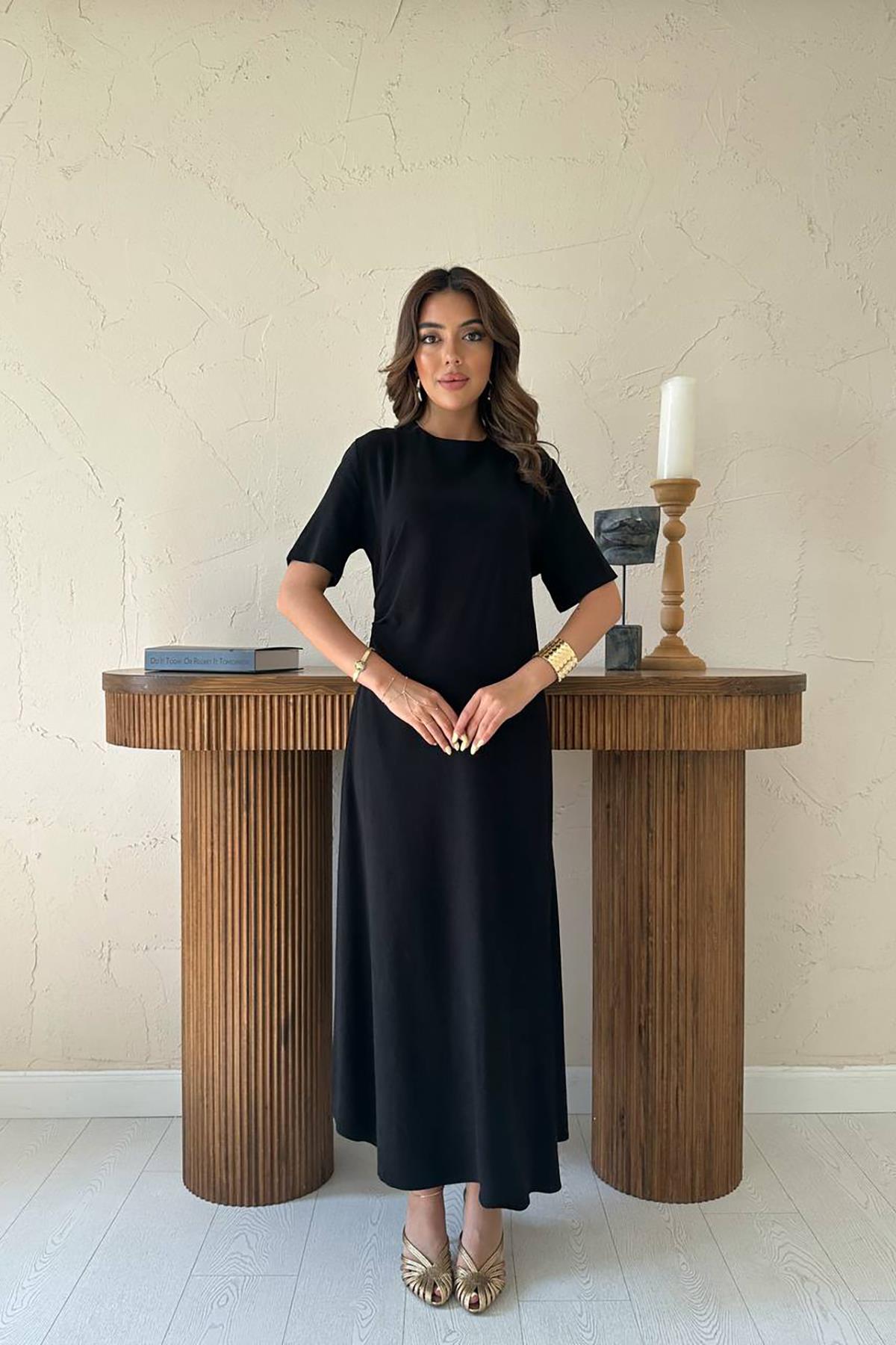 Pileli Bisiklet Yaka Elbise