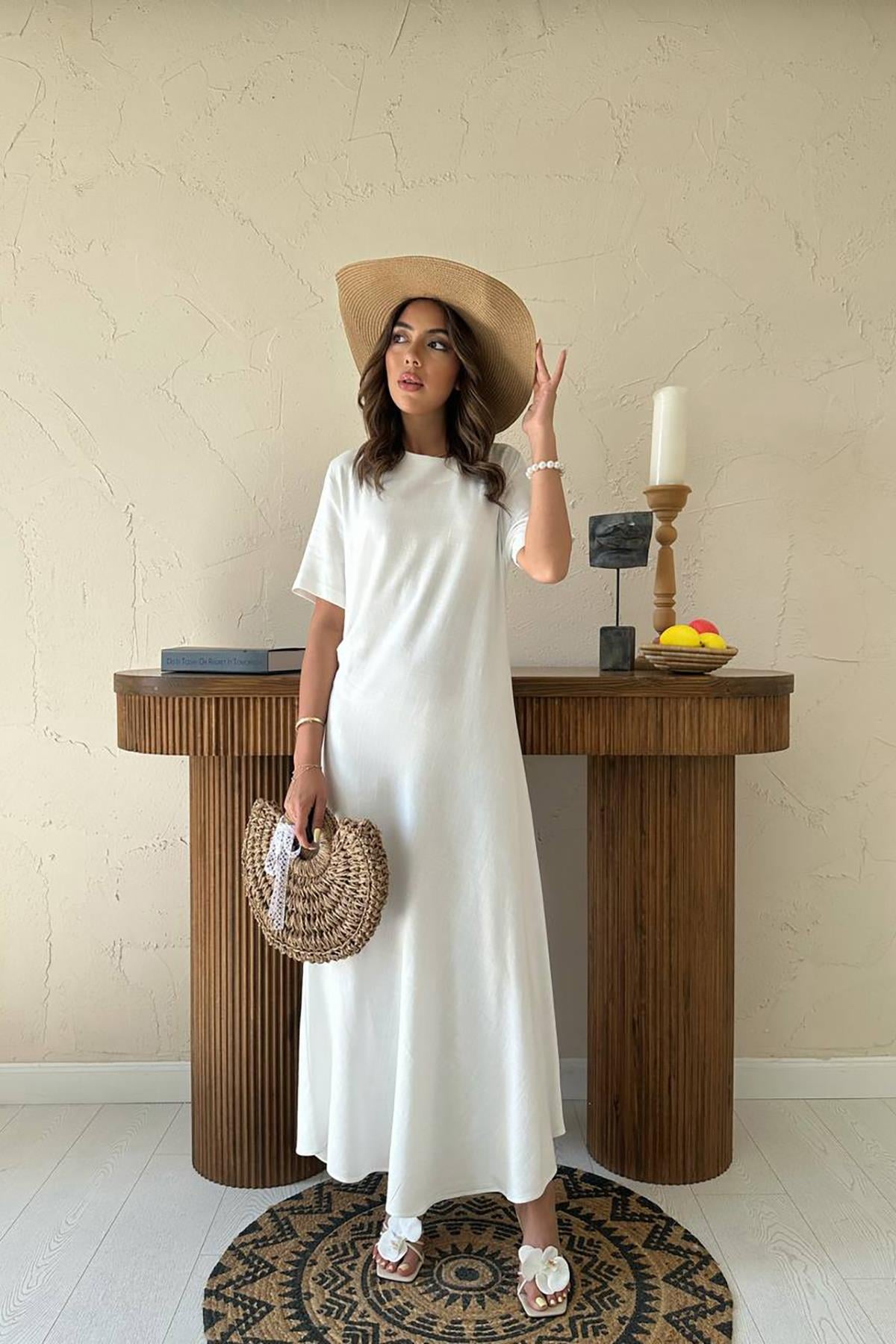 Pileli Bisiklet Yaka Elbise