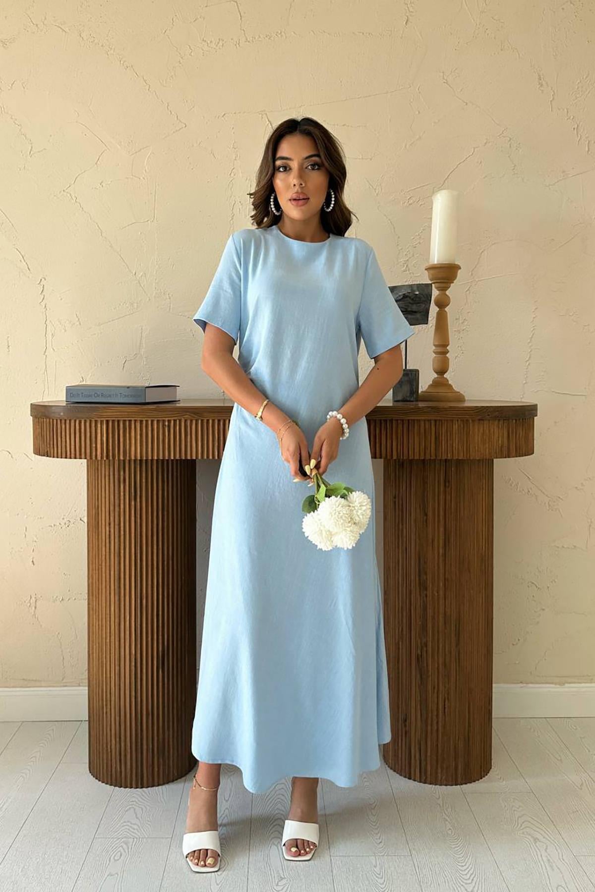 Pileli Bisiklet Yaka Elbise