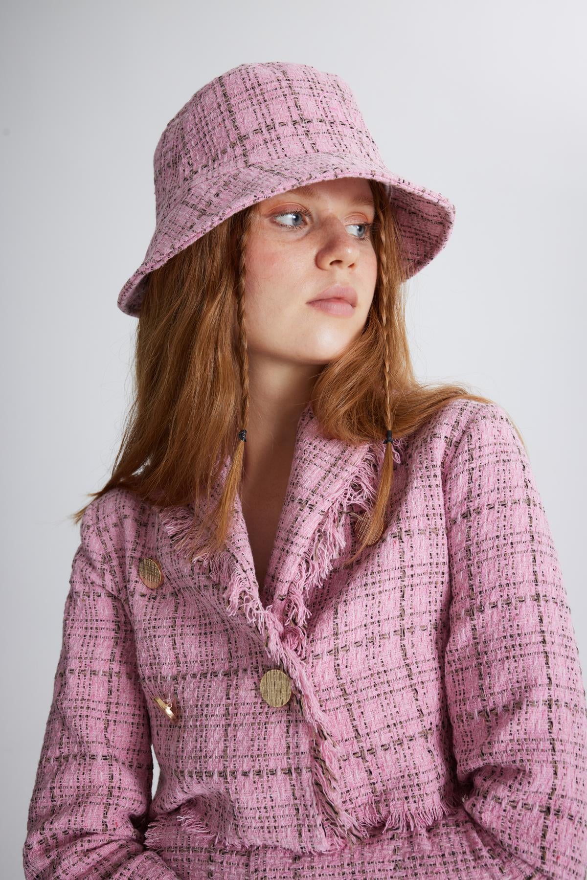 Tweed Bucket Şapka Pembe