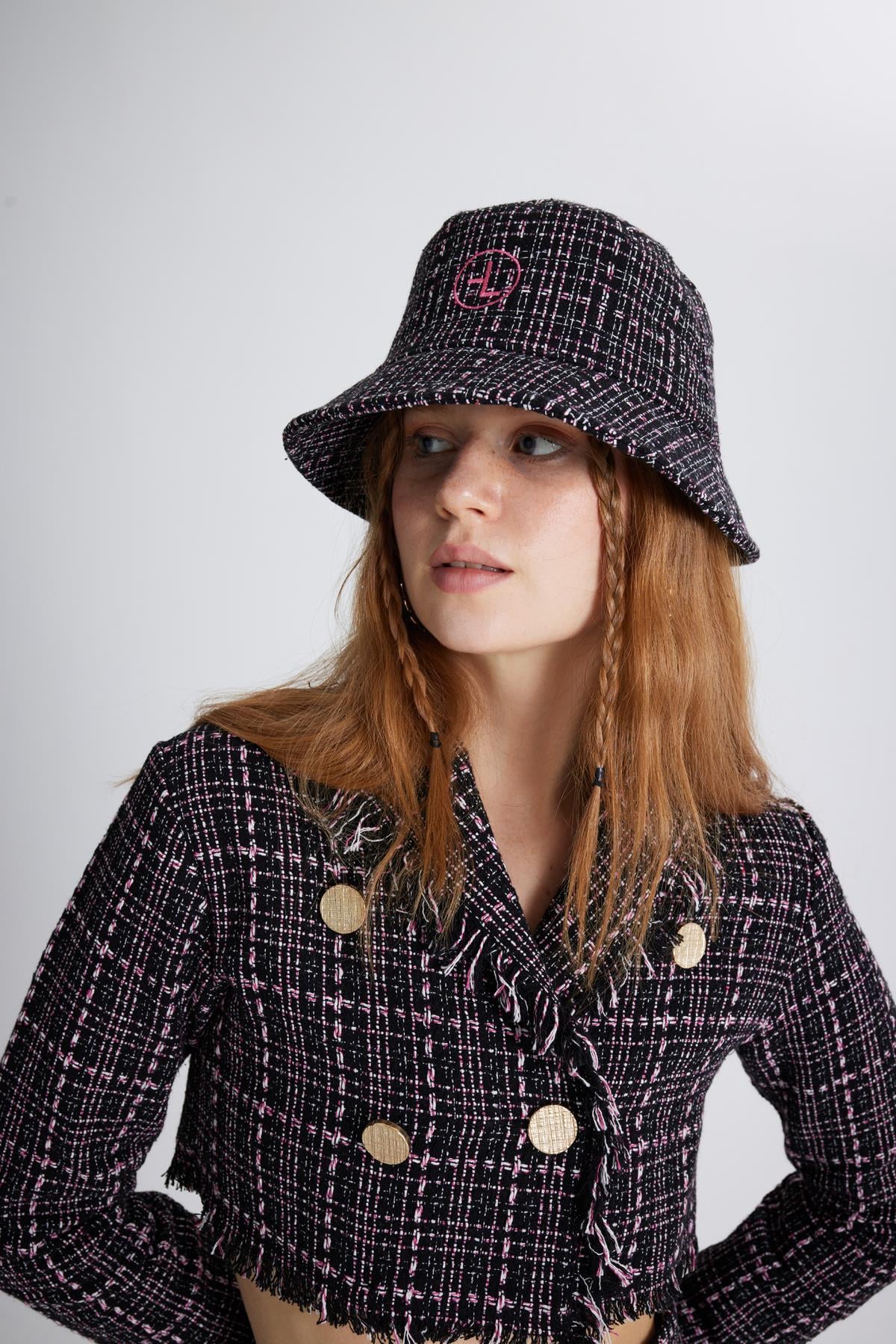 Tweed Bucket Şapka Siyah