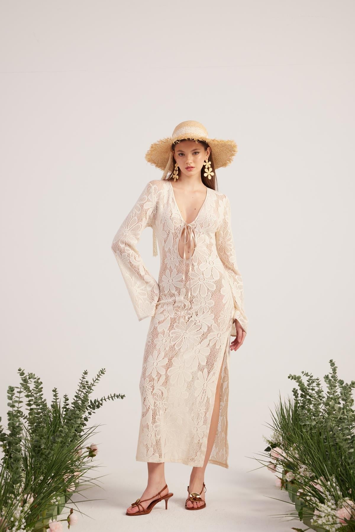 Zeya Triko Elbise Bej