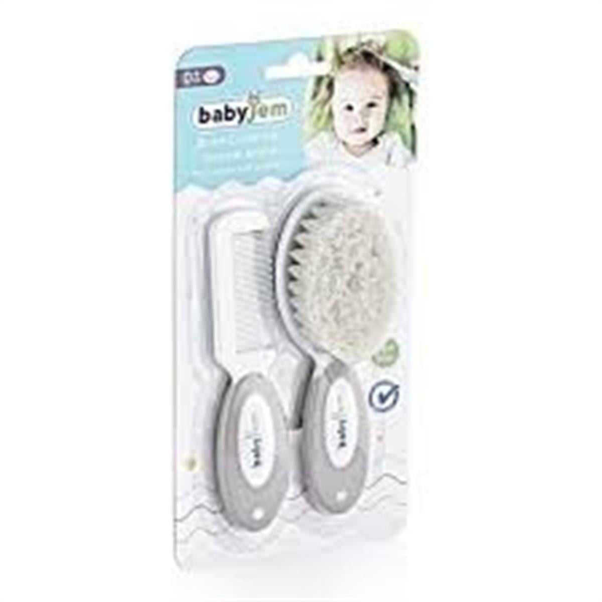 Babyjem Bebek Fırça Tarak Seti Doğal Kıl  Gri