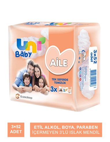 UNİ BABY ISLAK HAVLU AİLE 3X52 