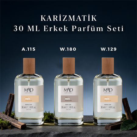 Mad Karizmatik Selective Erkek Parfüm Seti – 30 ml Üçlü SetMad Parfüm30 ml