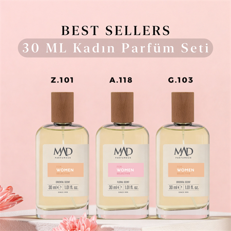 Mad Selective Çok Satanlar Kadın Parfüm Seti – 30 ml Üçlü SetMad Parfüm30 ml