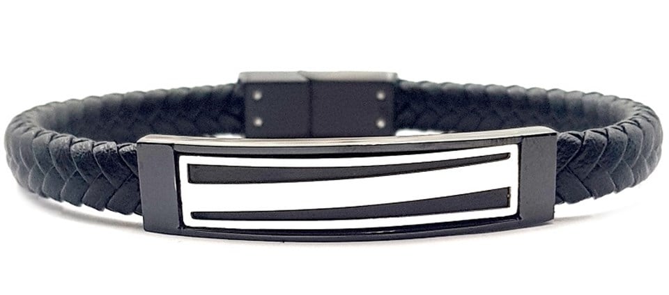 ​​Welch Mens Steel Brown Leather Bracelet