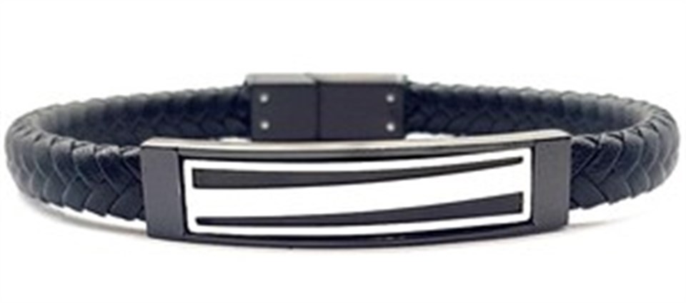 ​​Welch Mens Steel Brown Leather Bracelet