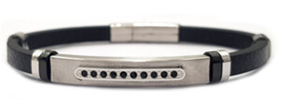 ​​Welch Mens Stone Steel Leather Bracelet