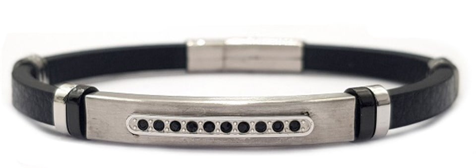​​Welch Mens Stone Steel Leather Bracelet