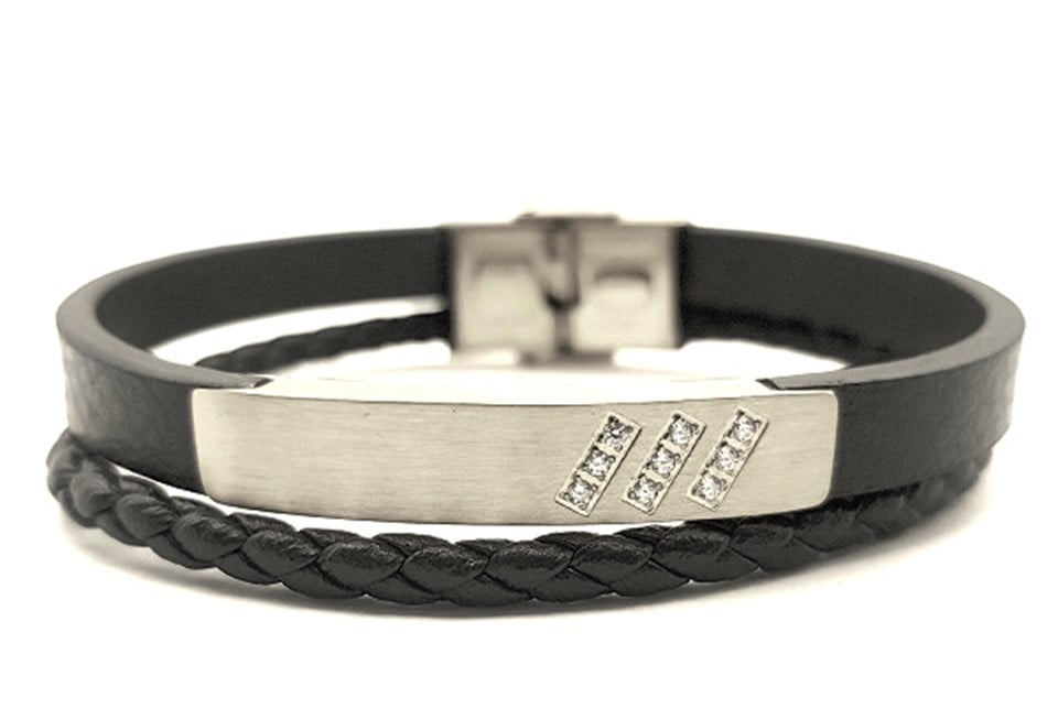 ​​Welch Çelik Erkek Taşlı Deri Bileklik