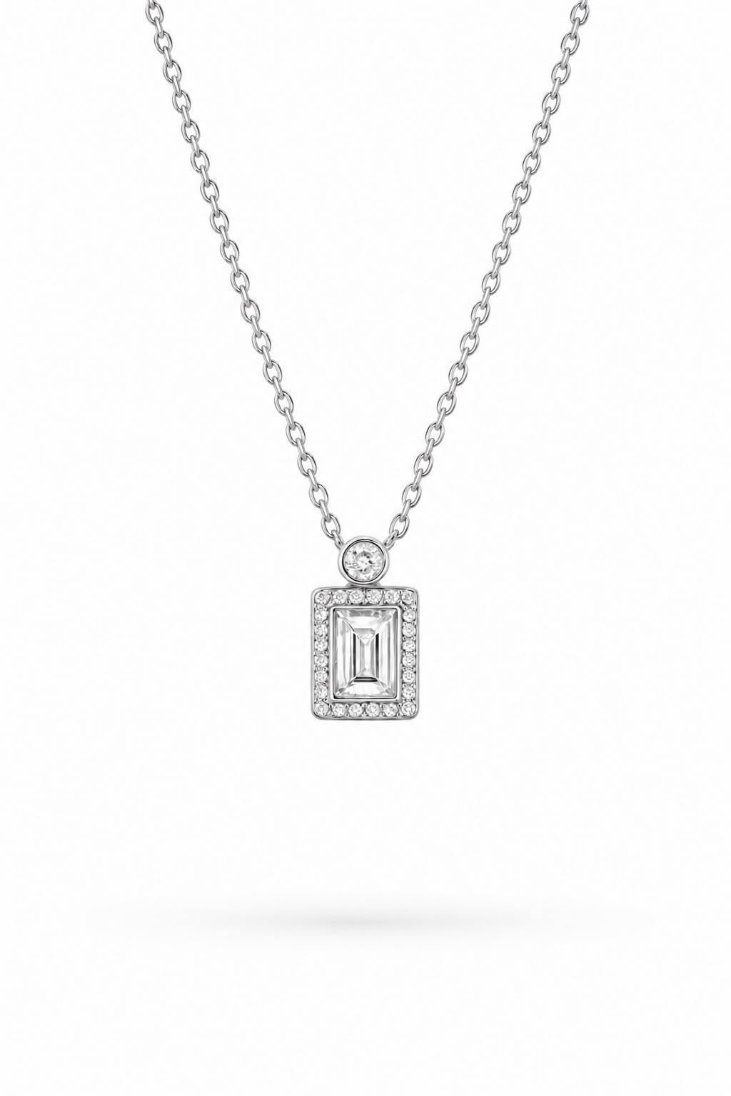 Welch Çelik Minimal Taşlı Kare Kolye  