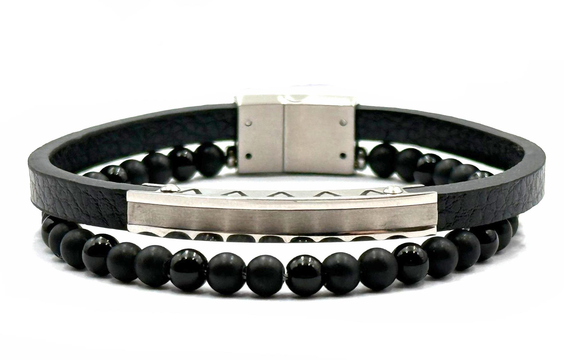 ​​Welch Erkek Boncuklu Deri Çelik Bileklik