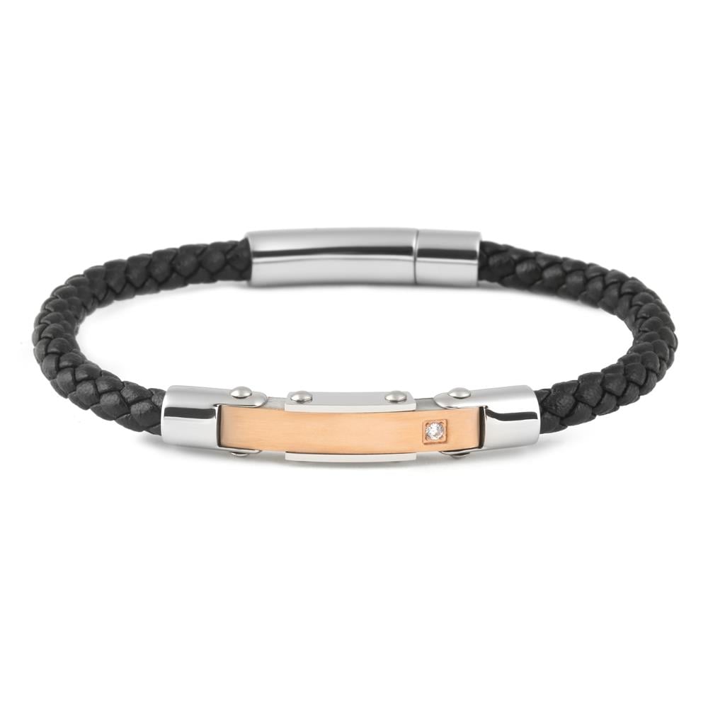 ​​Welch Erkek Çelik Tek Taşlı Deri Bileklik