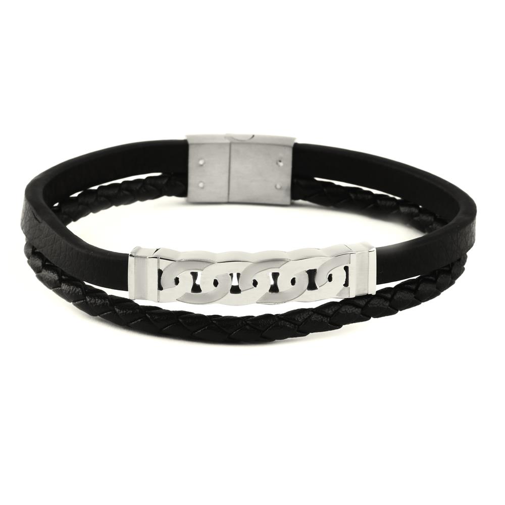 ​​Welch Erkek Çelik Zincirli Deri Bileklik