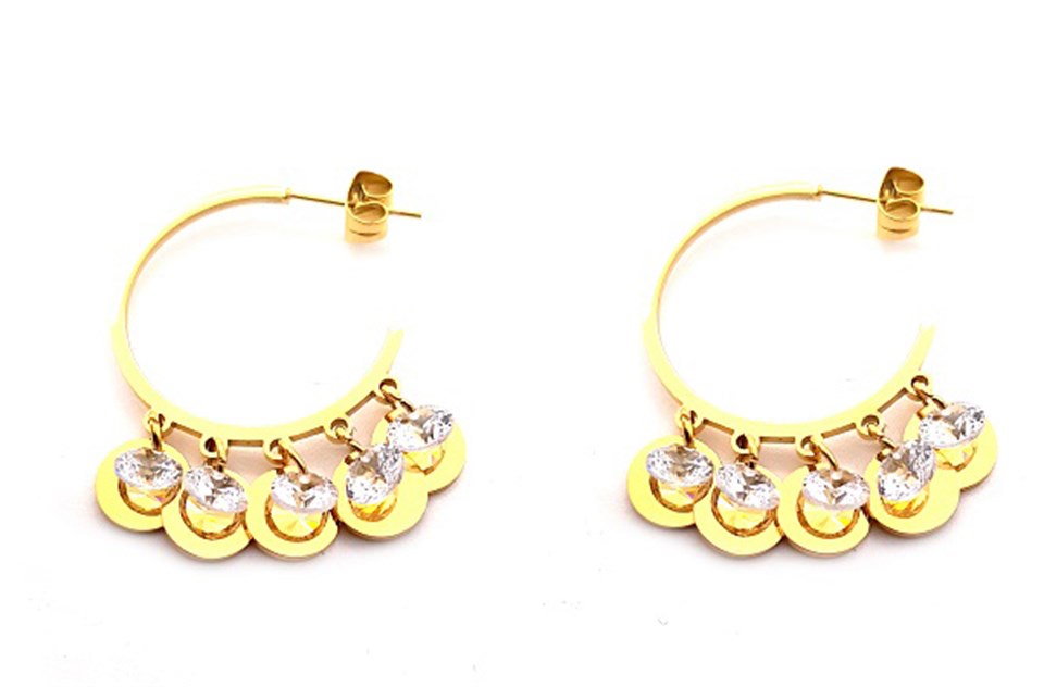 ​​​​​​​Welch Gold Çelik Halka Taşlı Küpe