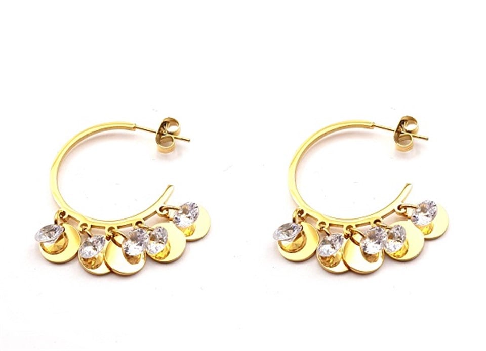 ​​​​​​​Welch Gold Çelik Halka Taşlı Küpe