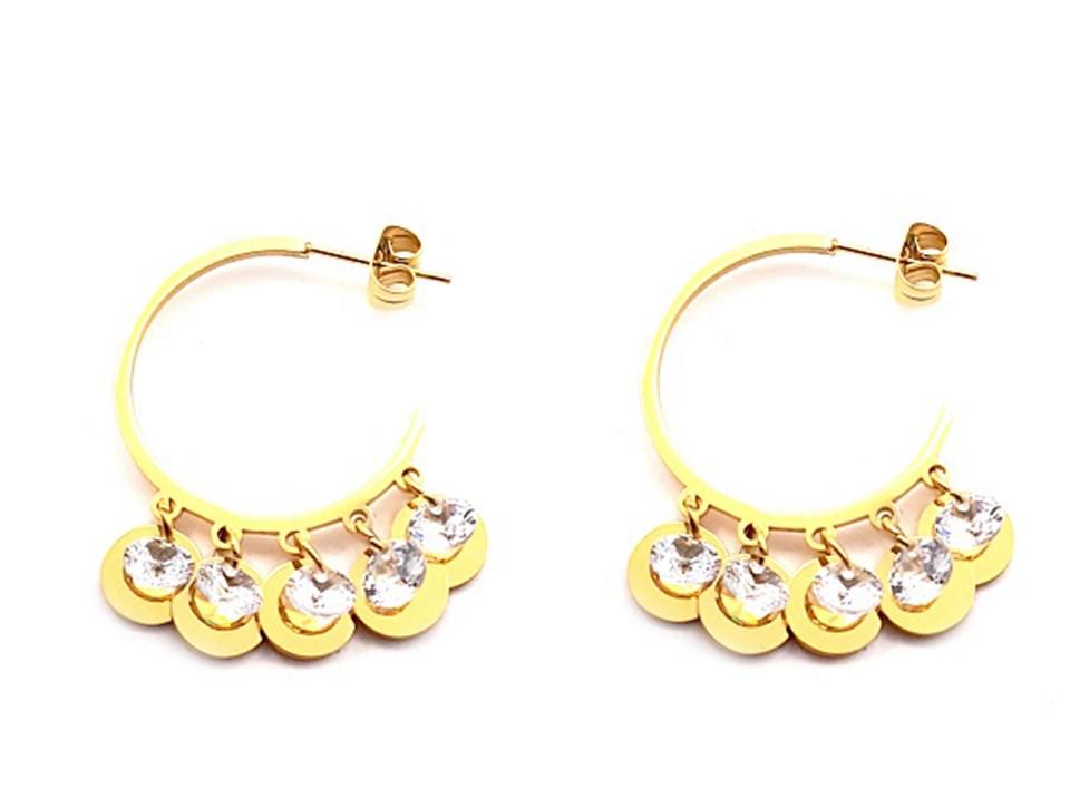 ​​​​​​​Welch Gold Çelik Halka Taşlı Küpe