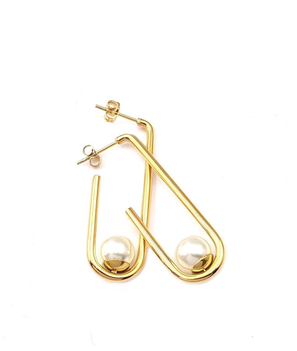 ​​​​​​​Welch Gold Çelik İncili Kare Küpe