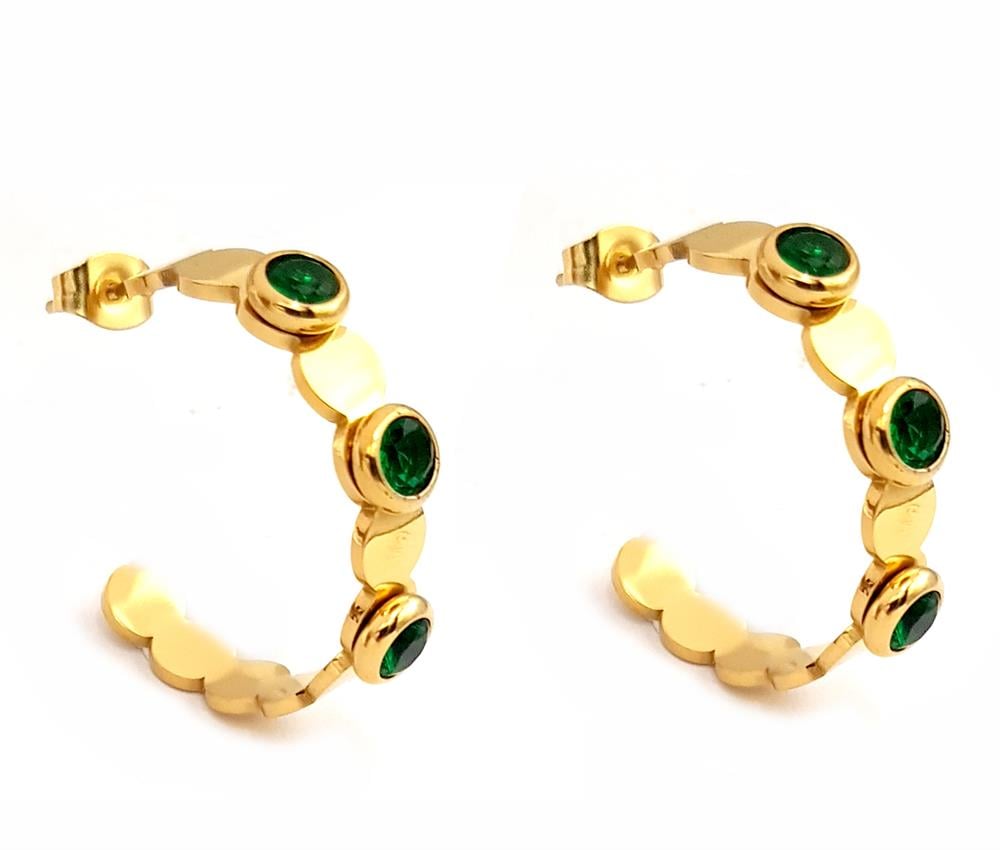 ​​​​​​​​Welch Gold Çelik Yeşil Taşlı Halka Küpe