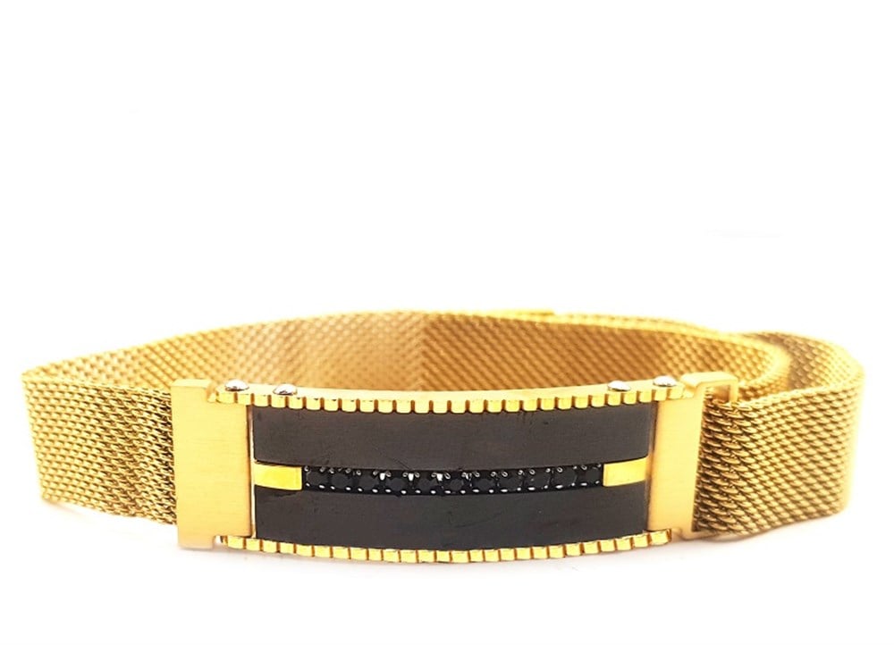 ​​Welch Gold Siyah Taşlı Hasır Çelik Bileklik