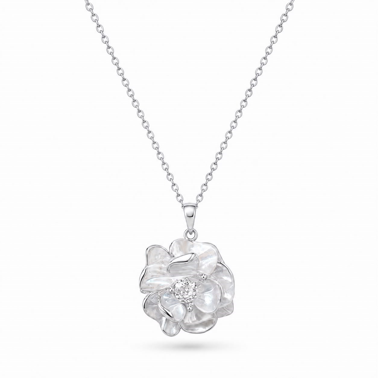 Welch Sedef Taşlı Çiçek Kolye - 925 Ayar Gümüş  