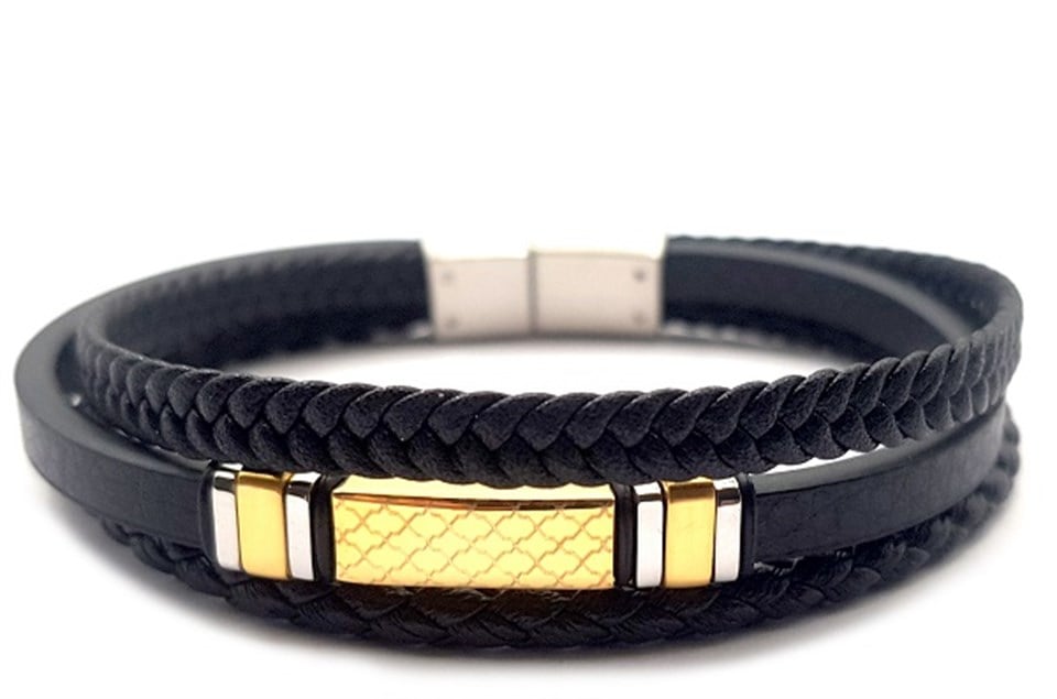 ​​Welch Siyah Çelik Erkek Deri Bileklik