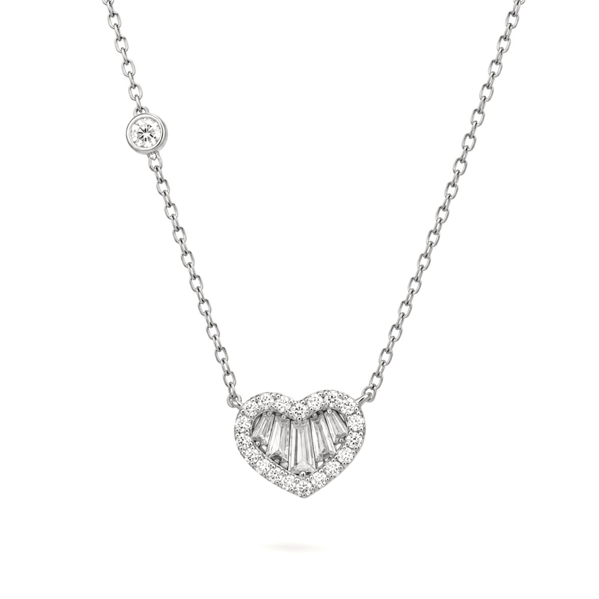 Welch Baguette Heart Kolye - 925 Ayar Gümüş Baget Taşlı Kalp 925 Ayar Gümüş Kolye - 925 Ayar Gümüş ve Gümüş Kolye Modelleri | WELCH 