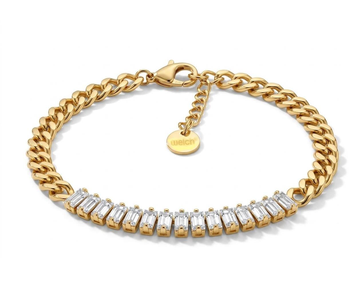 Welch Gold Baget Taşlı Çelik Bileklik Çelik Kadın Bileklik ve Bileklik Modelleri - WELCH 