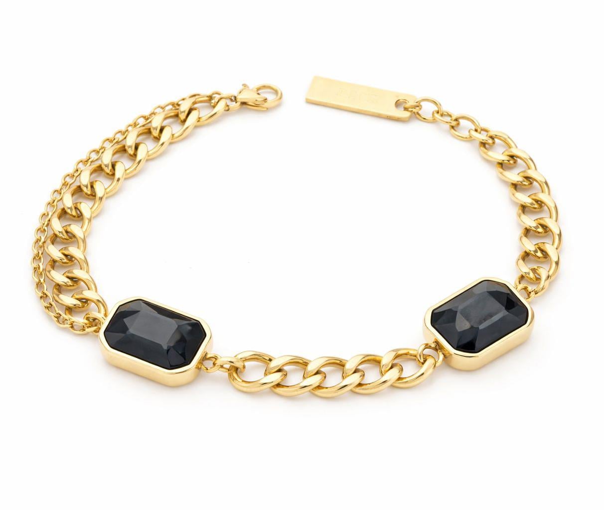 Welch Gold Kare Siyah Taşlı Çelik Bileklik Çelik Kadın Bileklik ve Çelik Bileklik Modelleri- WELCH 