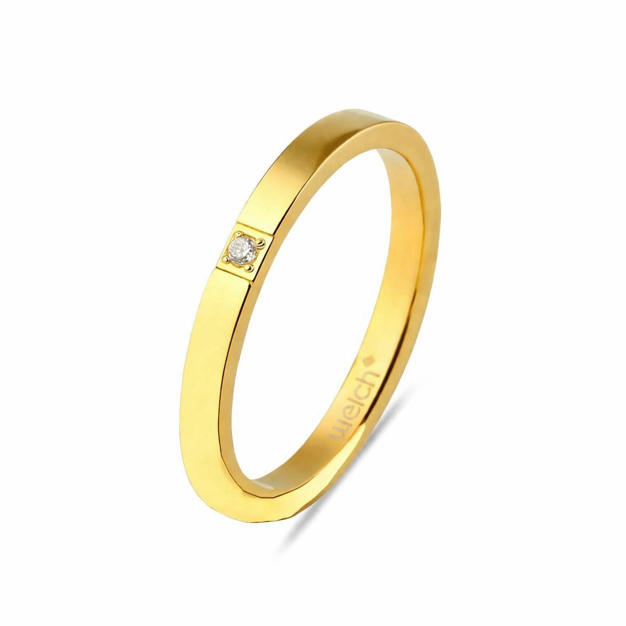 Welch Gold Çelik Tek Taş Minimal Yüzük Çelik Kadın Kolye, Bileklik, Küpe , Yüzük, Halhal  ve Piercing Modelleri- WELCH 