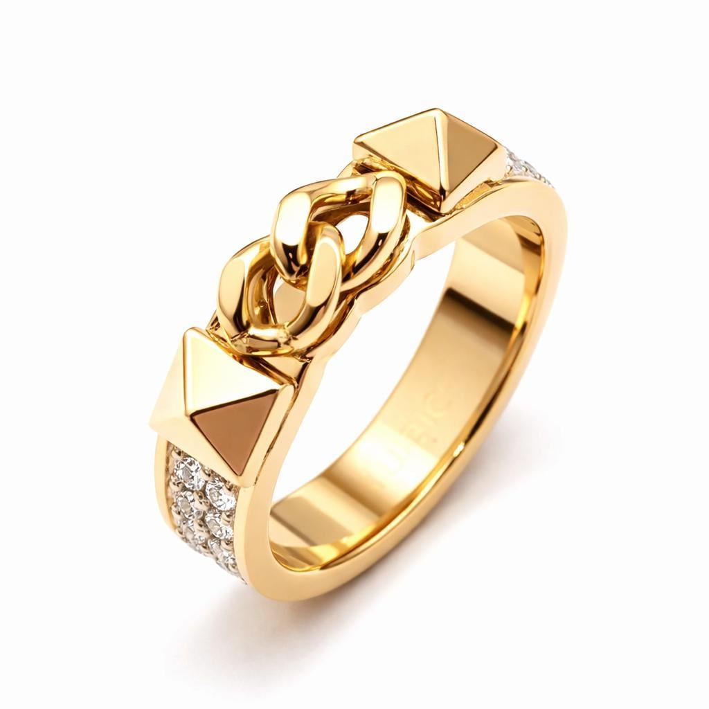 Welch Gold Taşlı Zincirli Çelik Yüzük Çelik Kadın Kolye, Bileklik, Küpe , Yüzük, Halhal  ve Piercing Modelleri- WELCH 